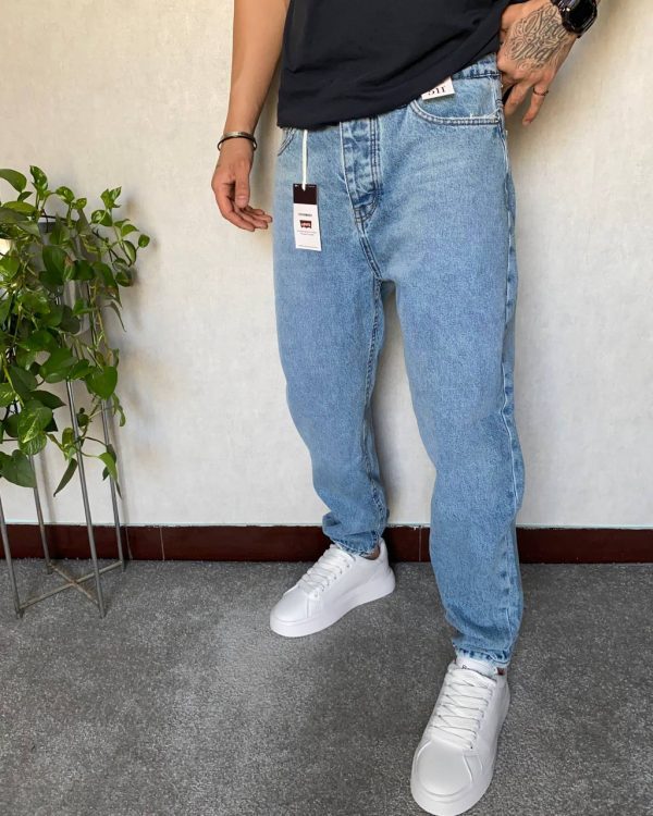 شلوار مام فیت پارچه ترک LEVI'S ابی روشن ساده کد 1554