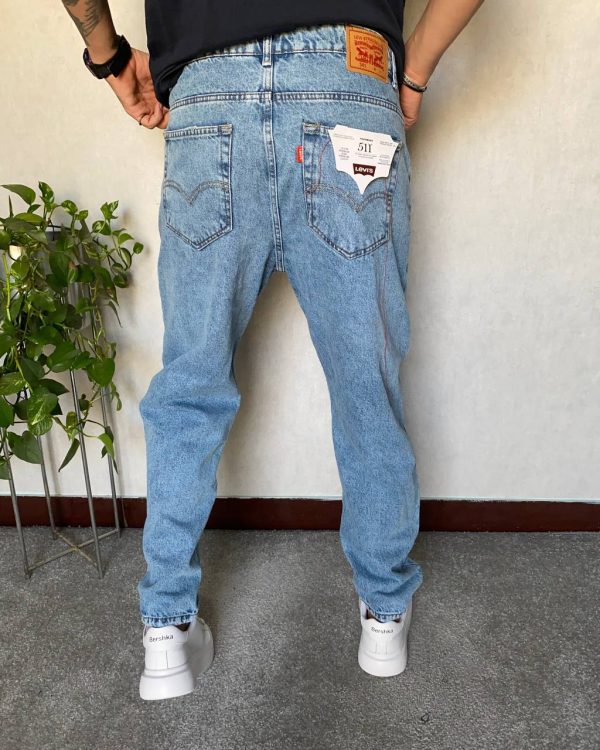 شلوار مام فیت پارچه ترک LEVI'S ابی روشن ساده کد 1554