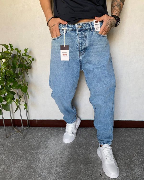 شلوار مام فیت پارچه ترک LEVI'S ابی روشن ساده کد 1554