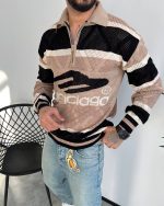 بافت نیمزیپ BALENCIAGA به رنگ نسکافهای و مشکی با یقهدار