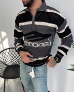 طراحی قواره اندامی بافت نیمزیپ BALENCIAGA با ترکیب رنگ طوسی و مشکی