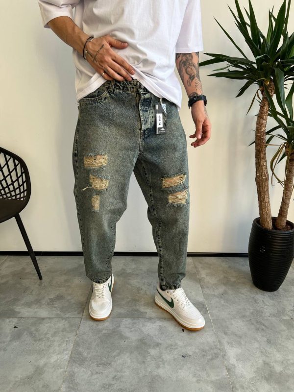 شلوار جین مام استایل آبی کثیفشور BALENCIAGA کد 4506