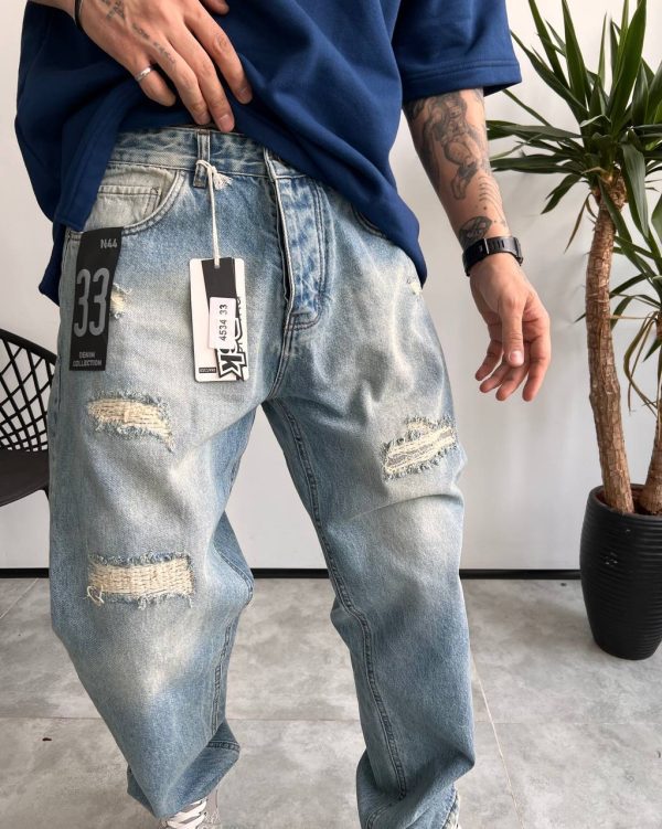 شلوار نیم بگ آبی یخی زاپدار BERSHKA کد 4534