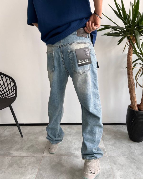 شلوار نیم بگ آبی یخی زاپدار BERSHKA کد 4534