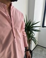 پیراهن یقه فرنچ پنج دکمه گلبهی مردانه با استایل لش