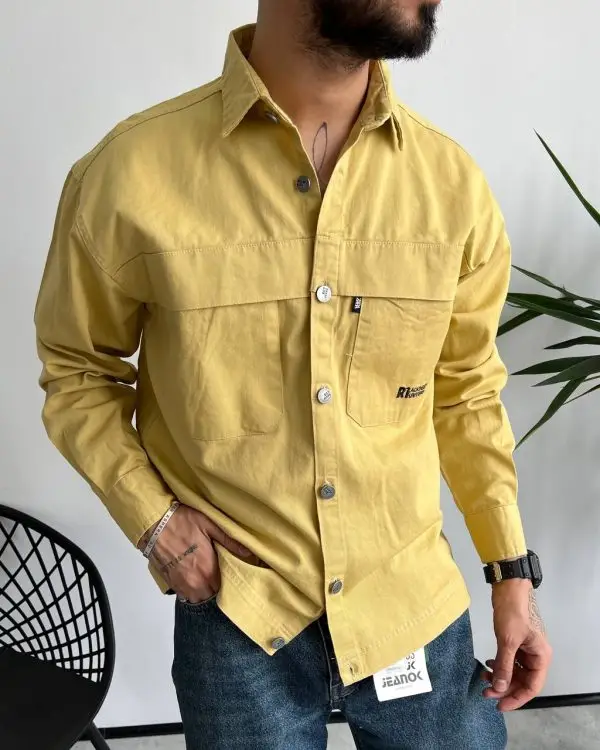 پیراهن کتان آستین بلند بهاره ZARA رنگ زرد کد 4840