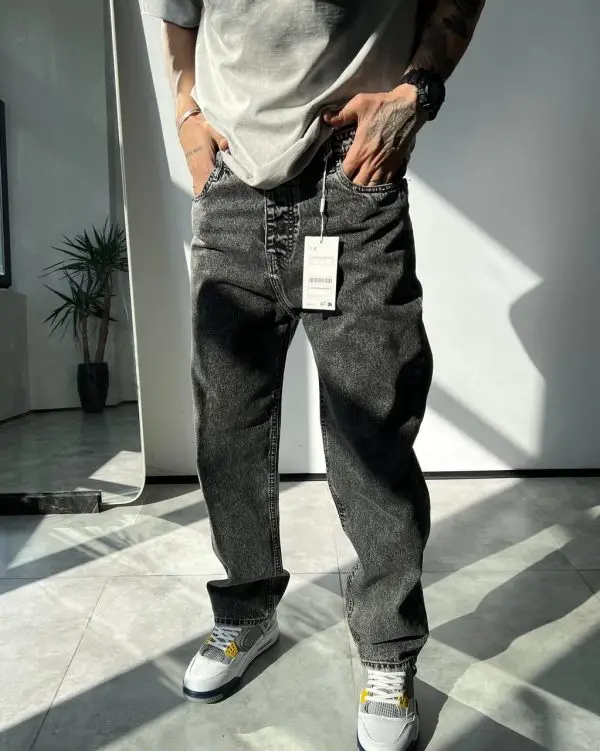 شلوار بگ طوسی تیره PULL & BEAR کد 4959