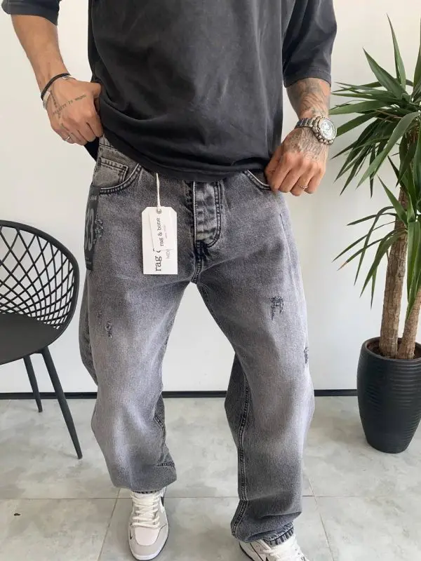 شلوار بگ استایل طوسی زخمی Rag&bone کد 5249