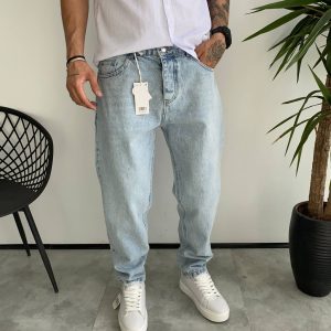 شلوار مام فیت آبی یخی مردانه BALENCIAGA