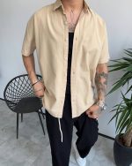 پیراهن مردانه آستین کوتاه رنگ خاکی ZARA