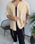 پیراهن قواره آزاد تابستانی خاکی رنگ