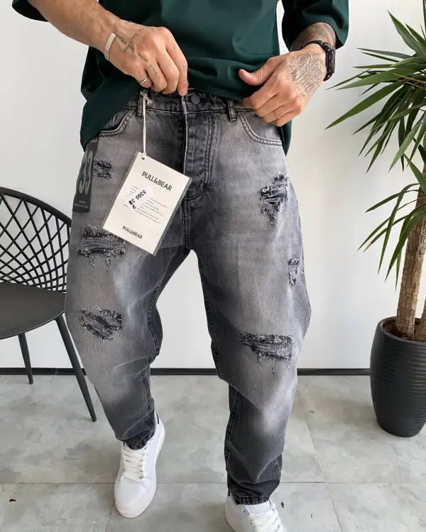 شلوار مام فیت طوسی زاپدار RAG&BONE کد 5360