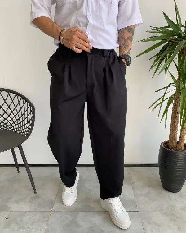 شلوار نیم بگ پارچه ای ZARA رنگ مشکی کد 5299