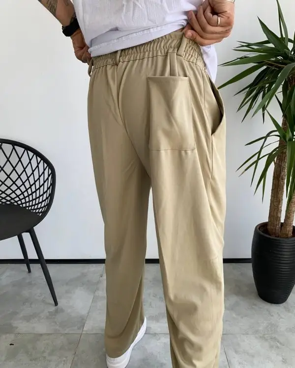 شلوار نیم بگ پارچه ای ZARA رنگ خاکی کد 5300