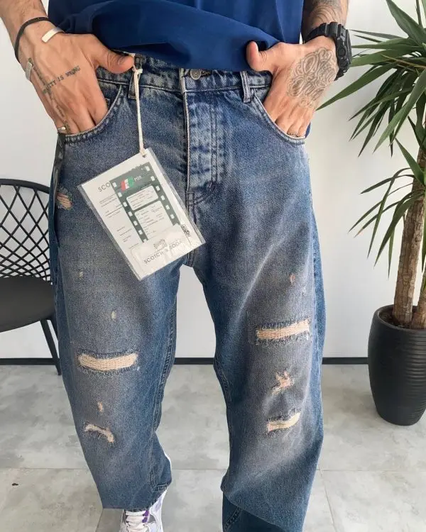 شلوار جین بگ استایل آبی تیره زاپدار SCOTCH&soda کد 5337