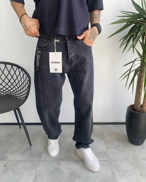 شلوار نیم بگ ذغالي سنگشور ساده VETEMENTS کد 5338