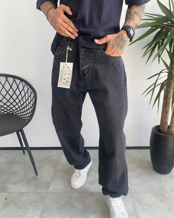 شلوار نیم بگ ذغالي سنگشور ساده VETEMENTS کد 5338