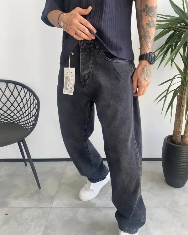 شلوار نیم بگ ذغالي سنگشور ساده VETEMENTS کد 5338