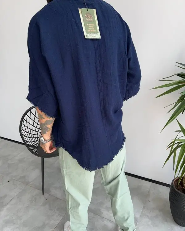 تیشرت حصیری کنفی MSW رنگ سرمه ای کد 5339