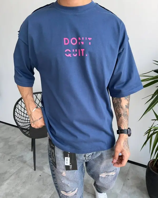 تیشرت یقه گرد آبی مارین DONT QUIT کد 5356