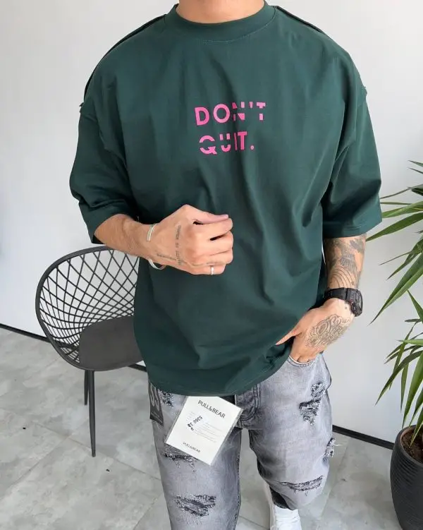 تیشرت یقه گرد سبز DONT QUIT کد 5358