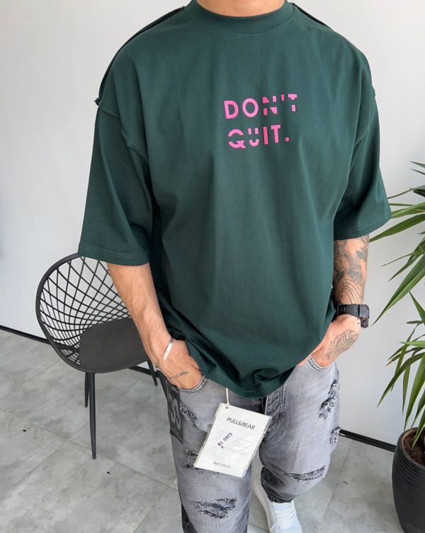 تیشرت یقه گرد سبز DONT QUIT کد 5358