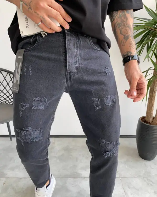 شلوار بوی فرند ذغالی زاپدار BALENCIAGA کد 5359