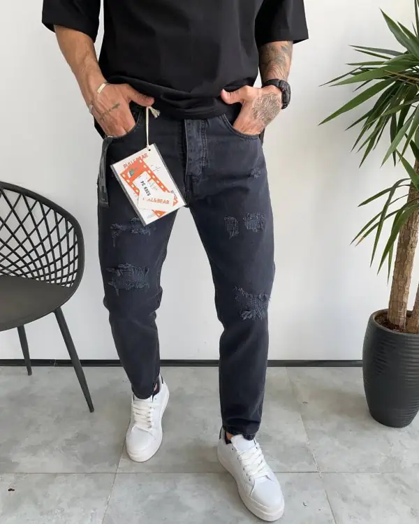 شلوار بوی فرند ذغالی زاپدار BALENCIAGA کد 5359