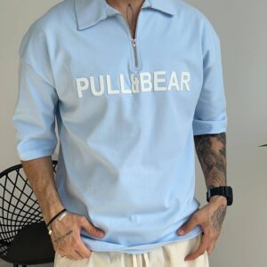 تیشرت یقه دار PULL&BEAR رنگ آبی اسکای کد 5378