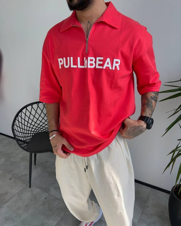 تیشرت یقه دار PULL&BEAR رنگ قرمز مرجانی کد 5380