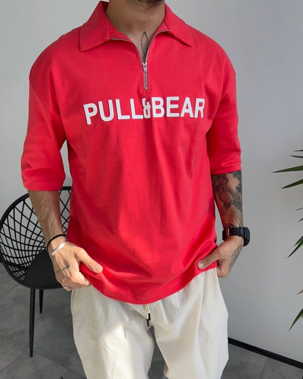 تیشرت یقه دار PULL&BEAR رنگ قرمز مرجانی کد 5380