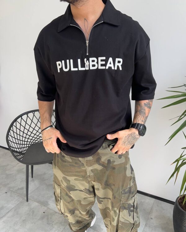 تیشرت یقه دار PULL&BEAR رنگ مشکی کد 5382