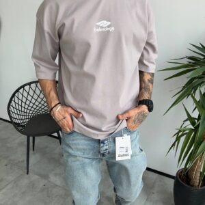 تیشرت یقه گرد چاپی Balenciaga رنگ طوسی کد 5386