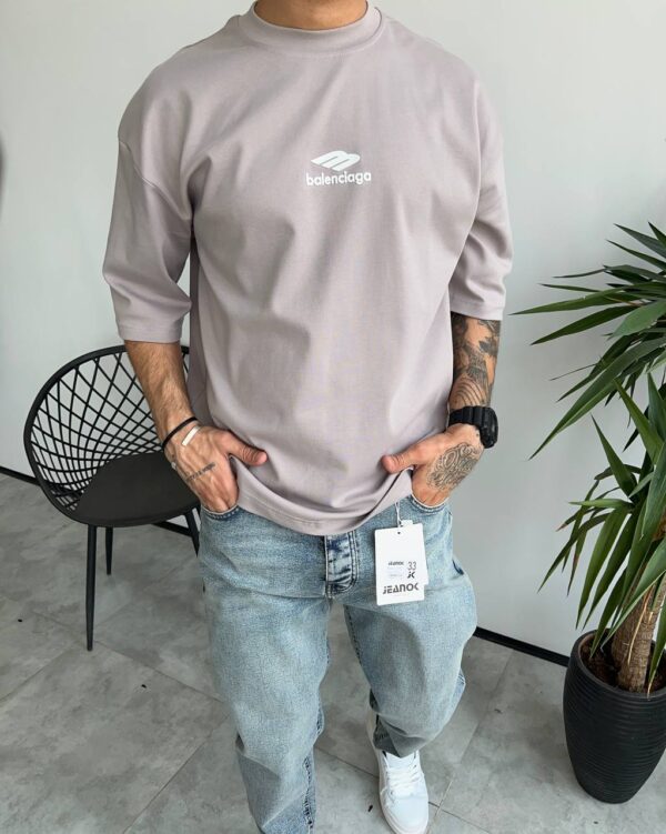 تیشرت یقه گرد چاپی Balenciaga رنگ طوسی کد 5386