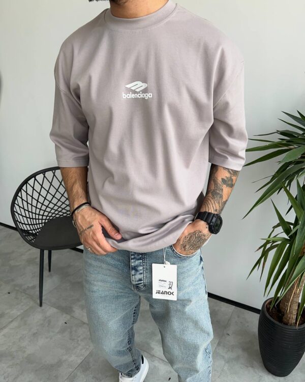تیشرت یقه گرد چاپی Balenciaga رنگ طوسی کد 5386