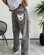 شلوار جین بگ طوسی با طراحی زاپدار مردانه