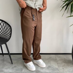 شلوار بگ پارچه ای کمر دکمه دوبل رنگ قهوه ای کد 5548