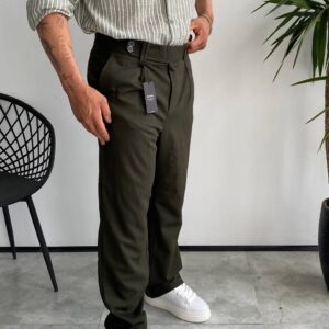 شلوار بگ پارچه ای کمر دکمه دوبل رنگ سبز  کد 5547