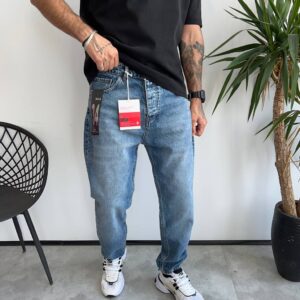 شلوار مام فیت ابی تیره ساده  کد 5743