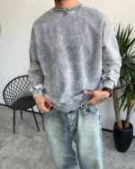 دورس یقه گرد سنگشور مردانه رنگ طوسی روشن با پارچه سهنخ داخل کرک