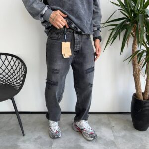 شلوار بگ طوسی زاپدار کد 5863