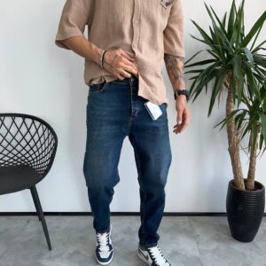 شلوار اسلیم فيت آبي سرمه ای ساده  کد 5875