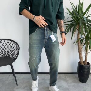 شلوار اسلیم فيت آبي تینت سبز زاپدار کد 5869