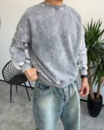 دورس یقه گرد سنگشور مردانه رنگ طوسی روشن با پارچه سهنخ داخل کرک