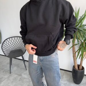 هودی ساده مردانه JUSTHOOD رنگ مشکی | فول لش باکسی