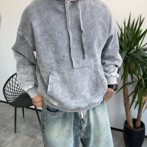 هودی سنگشور طوسی روشن مردانه با قواره لش و کلاه آزاد استردار