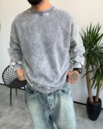 دورس یقه گرد سنگشور مردانه رنگ طوسی روشن با پارچه سهنخ داخل کرک