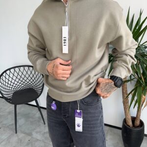 بولیز دورس نیم زیپ رنگ خاکی کد 5883