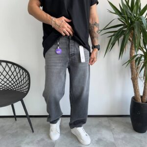 شلوار بگ طوسی هایلایت ساده  کد 5893