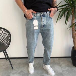 شلوار مام فیت ابی یخی ساده ZARA کد 5943